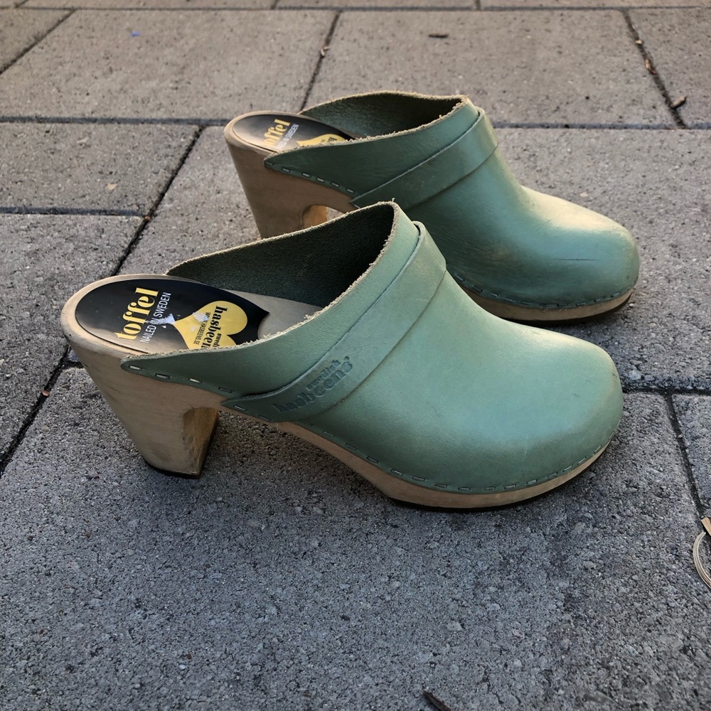 Dansko Green Leather Clog Mules